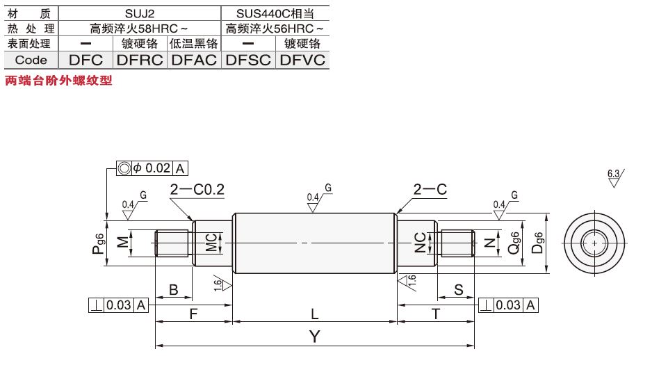 联合精密工业技术（深圳）有限公司 - 免费 CAD 模型 - 直杆型导向轴 - 两端台阶外螺纹型DFC/DFRC/DFAC/DFSC/DFVC ...