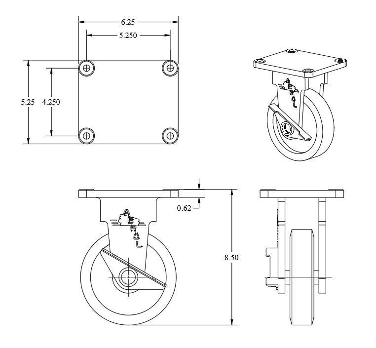 Trans Caster R6 Aerol Co., Inc - Free CAD models - R6 Rigid Caster Series - TraceParts