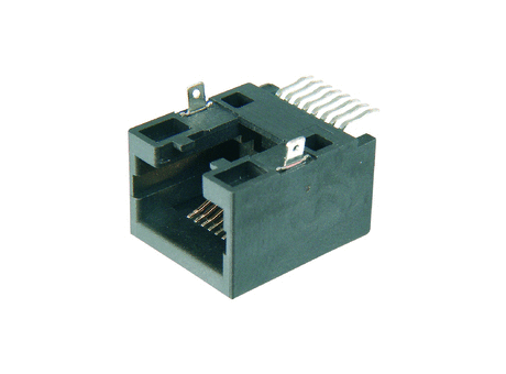 Modular female SMT 06poles pitch 1,27mm RJ12 1,5A right angle alignable