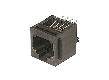 Modular female THT 06poles pitch 2,54mm RJ12 1,5A top entry unshielded