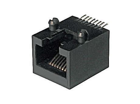 Modular Jacks, right-angled, board-locks, 8 contacts, SMD