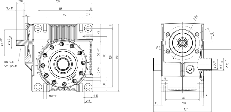 Dimensional drawing clamp connection a=50