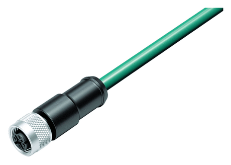 M12 Female cable connector, Contacts: 4, shielded, moulded on the cable, IP67, Ethernet CAT5e, TPE, blue/green, 2 x 2 x AWG 24, 1 m