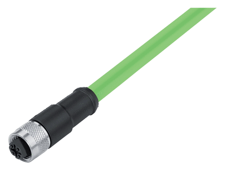 M12 Female cable connector, Contacts: 4, shielded, moulded on the cable, IP67, UL, Profinet/Ethernet CAT5e, PUR, green, 4 x AWG 22, 2 m