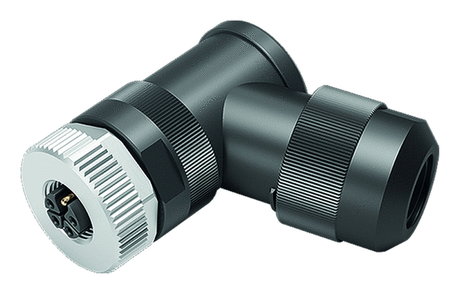 M12 Female angled connector, Contacts: 4+PE, 8.0-13.0 mm, unshielded, screw clamp, IP67, with PE connection