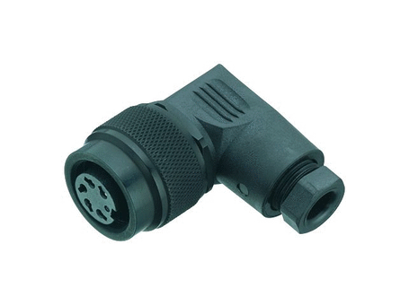 M16 Female angled connector, Contacts: 3 (03-a), 4.0-6.0 mm, unshielded, solder, IP67