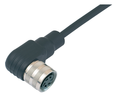 M16 Female angled connector, Contacts: 12 (12-a), shielded, moulded on the cable, IP67, TPE-U (PUR), black, 12 x 0.25 mm², 2 m