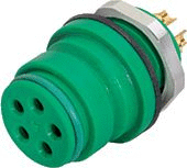 Snap-In IP67 (miniature) female panel mount connector, Contacts: 5, unshielded, solder, IP67, VDE