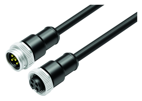 7/8" Connecting cable male cable connector - female cable connector, Contacts: 4, unshielded, moulded on the cable, IP68, UL, PUR, black, 4 x 1.50 mm², 10 m