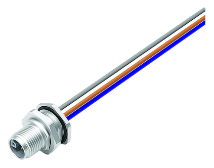 M12 Male panel mount connector, Contacts: 4+FE, unshielded, single wires, IP68, UL, M16x1.5, front fastened