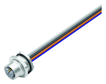 M12 Female panel mount connector, Contacts: 4+FE, unshielded, single wires, IP68, UL, M16x1.5, front fastened