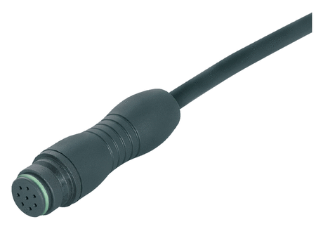 Snap-In Female cable connector, Contacts: 12, unshielded, moulded on the cable, IP67, PUR, black, 12 x 0.25 mm², 2 m
