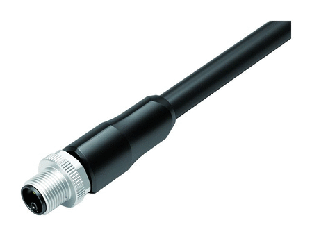 M12 Male cable connector, Contacts: 4+PE, unshielded, moulded on the cable, IP68, UL, PUR, black, 5 x 1.50 mm², 5 m