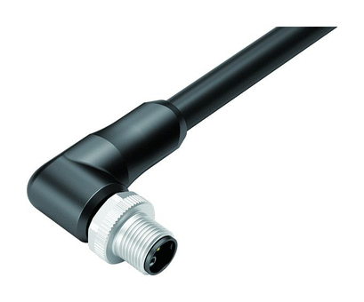 M12 Male angled connector, Contacts: 4+PE, unshielded, moulded on the cable, IP68, UL, PUR, black, 5 x 2.50 mm², 2 m