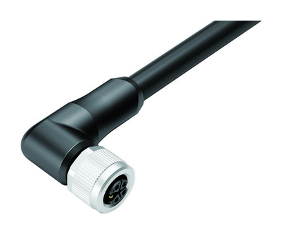 M12 Female angled connector, Contacts: 4+PE, unshielded, moulded on the cable, IP68, UL, PUR, black, 5 x 2.50 mm², 2 m