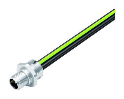 M12 Male panel mount connector, Contacts: 4+PE, unshielded, single wires, IP68, M16x1.5