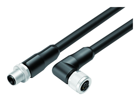 M12/M12 Male cable connector - female angled connector, Contacts: 4+PE, unshielded, moulded on the cable, IP68, PUR, black, 5 x 2.50 mm², UL in preparation, 2 m