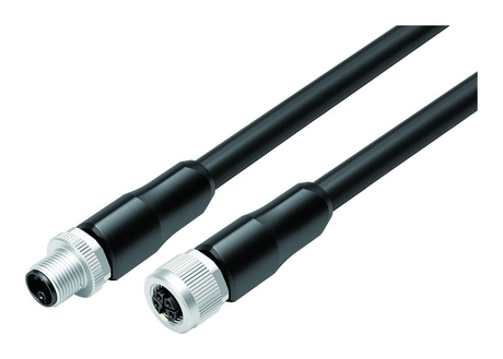 M12/M12 Male cable connector - female cable connector, Contacts: 4+PE, unshielded, moulded on the cable, IP68, PUR, black, 5 x 2.50 mm², UL in preparation, 5 m