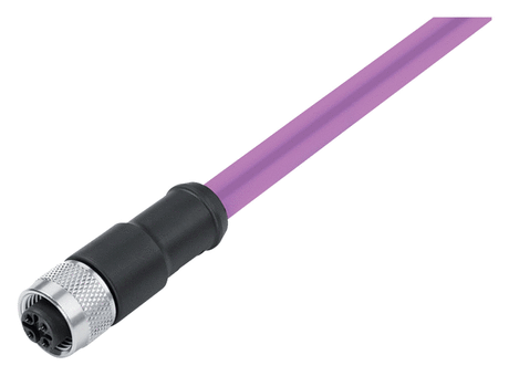 M12 Female cable connector, Contacts: 2, shielded, moulded on the cable, IP67, UL, Profibus, PUR, violet, 2 x 0.25 mm², 2 m