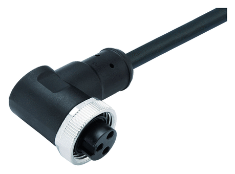 7/8" Female angled connector, Contacts: 3, unshielded, moulded on the cable, IP68, UL, PUR, black, 3 x 1.50 mm², 10 m