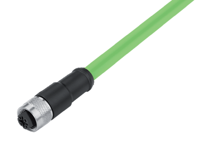 77 4529 0000 50704 0150, M12-D female cable connector, Contacts: 4, shielded, moulded on cable, IP67, UL listed, PUR  green, 2 x 2 x AWG22