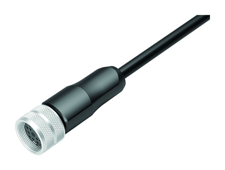 M16 Conector de cable hembra, Número de contactos: 12, blindado, moldeado en el cable, IP68, PUR, negro, 12 x 0,25 mm², 2 m