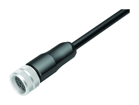 M16 Conector de cable hembra, Número de contactos: 12, sin blindaje, moldeado en el cable, IP68, PUR, negro, 12 x 0,25 mm², 2 m
