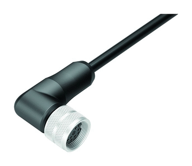 M16 Female angled connector, Contacts: 12, shielded, moulded on the cable, IP68, PUR, black, 12 x 0.25 mm², 5 m