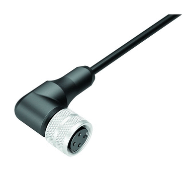 M16 Female angled connector, Contacts: 3, shielded, moulded on the cable, IP68, PUR, black, 3 x 0.34 mm², 2 m