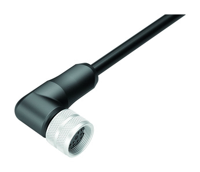 M16 Female angled connector, Contacts: 12, unshielded, moulded on the cable, IP68, PUR, black, 12 x 0.25 mm², 2 m