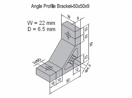 Angle profile bracket 50x22 Aluminium for PG30