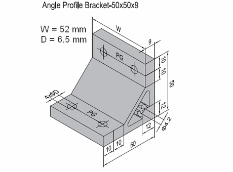Angle profile bracket 50x52 Aluminium for PG30