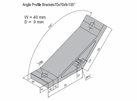Angle profile bracket 135 deg  Aluminium 70x40 for PG50