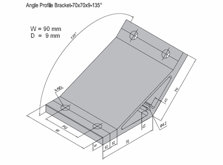 Angle profile bracket 135 deg  Aluminium 70x90 for PG50