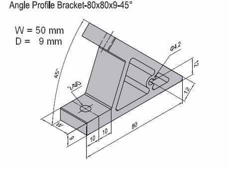 Angle profile bracket 45 deg  Aluminium 80x50 for PG50