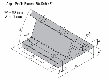 Angle profile bracket 45 deg  Aluminium 80x90 for PG50