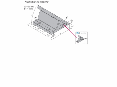 Angle profile bracket 45 deg  Aluminium 80x90 for PG50  with M5 lateral thread hole