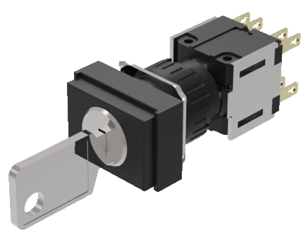 51-363.F22D Keylock switch 3 positions rectangular, Actuator, Maintained (a) - Rest - Maintained (a)