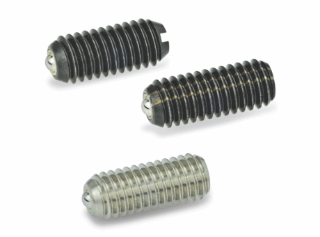 32-208 POUSSOIR À RESSORT À BILLE, FENDU OU 6 PANS CREUX, À PALIER ANTIFRICTION, ACIER OU INOX