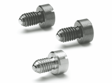 32-49 POUSSOIR À RESSORT À BILLE, À TÊTE FENDUE OU 6 PANS CREUX, ACIER OU INOX