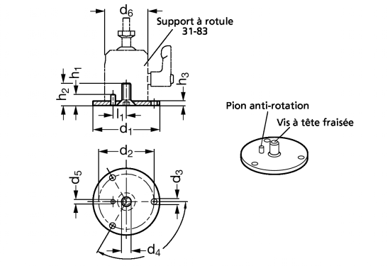 Socle de fixation pour support à rotule - Schéma