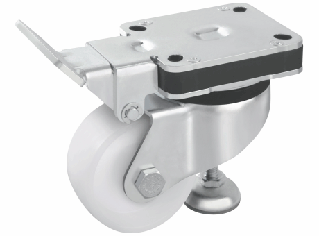 38-96 ROULETTE D'IMMOBILISATION PIVOTANTE, À PLATINE, À PÉDALE D'ACTION FIXE