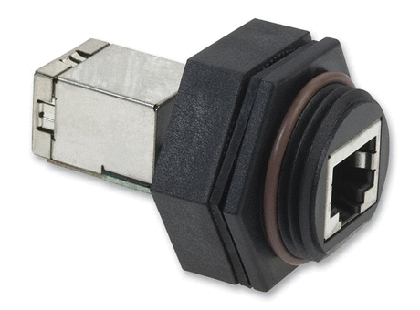 Sealed Ethernet, 8 Contact, Receptacle, Adaptor, In-Line, Bulkhead Mount, Gold Plated Contacts