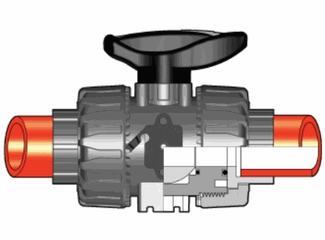 Dual Block® 2-way ball valve with female ends for socket welding, metric series