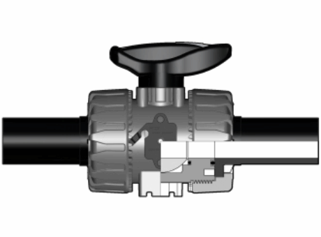 DUAL BLOCK® 2-way ball valve with PE100 SDR 11 male end connectors for butt welding or electrofusion (CVDE)