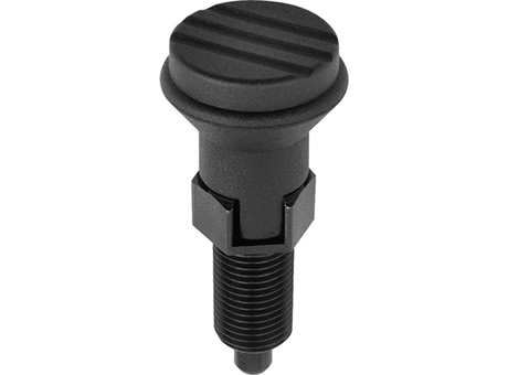 Plastic Mushroom Handle Hand Retractable Plungers, Steel with Lockout, Hex Collar, Hardened Pin (03089)