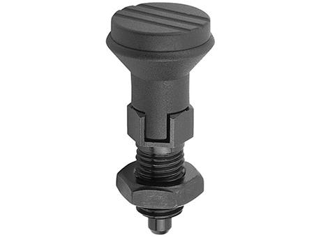 Plastic Mushroom Handle Hand Retractable Plungers, Steel with Lockout, Hex Collar, Hardened Pin (03089)