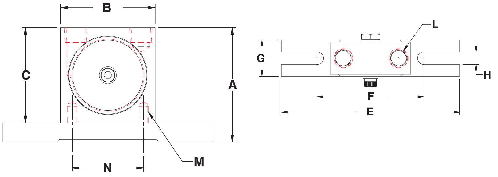 Dimensional drawing - Double-Bolt Style