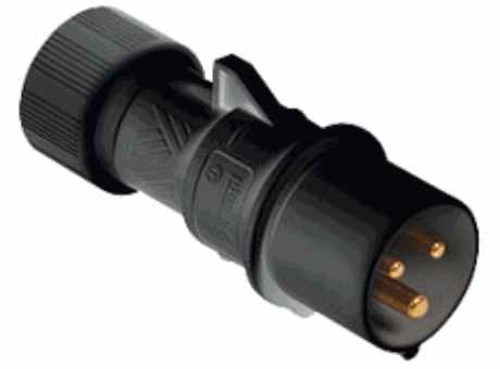 hoods, plugs, 2 poles + PE, 16A (A.C.), 0 e 0 Hz., 200 ÷ 250 V, 6 blue, straight, IP44