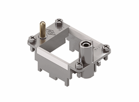 Halterahmen für 2 Modulareinsätze mit vergoldeten PE-Kontakten, mit Modulbefestigungsclip, Typ für Gehäuseunterteile, HNM